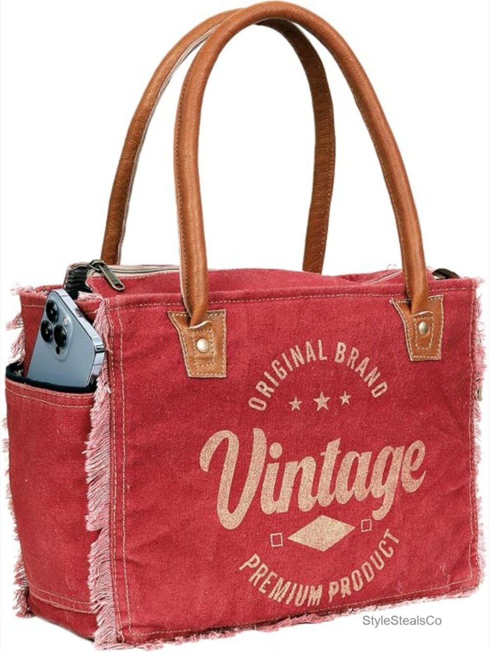 Canvas Tote Bag with Leather Handles, Shoulder & Beach Bag - 13x10 - Picture 1 of 7